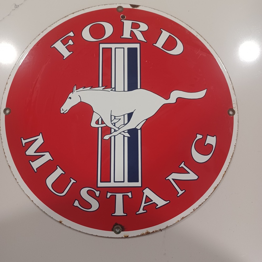 Ford Mustang Andre Rooney‎ Sign Porcelain Enamel Advertising Decor 18" Round
